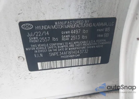 2015 Hyundai Sonata Sport из США, поврежденный, VIN 5NPE34AF8FH043732